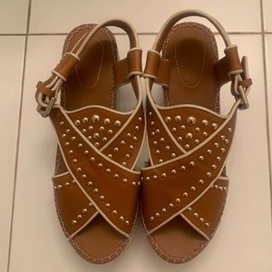 See by Chloé tan Pia Studded Leather Espadrille Platform Sandals